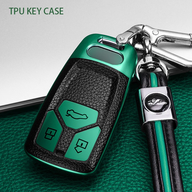 

TPU Car Key Case Cover for Audi 2018 2019 A4 Allroad B9 Q5 Q7 TT TTS Remote Smart Key Case Cover 3 Buttons Auto Keychain