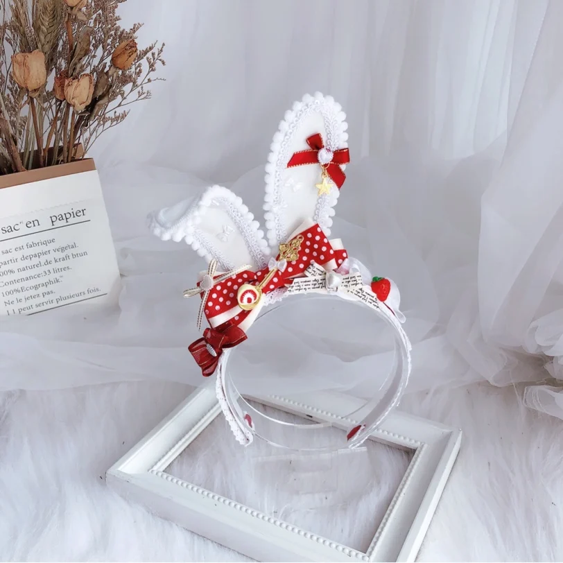 

Rose hand wave point strawberry dessert rabbit lolita headdress sweet white rabbit ear KC