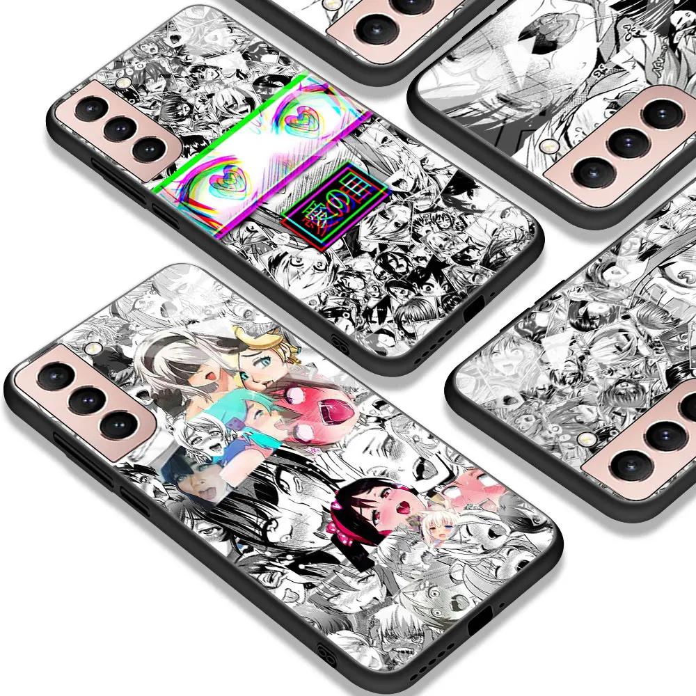 

Tempered Glass Case For Samsung Galaxy S21 S20 FE S10 Note 20 Ultra 10 Lite S9 S10e S8 Plus Phone Cover Anime Girl Cute Faces