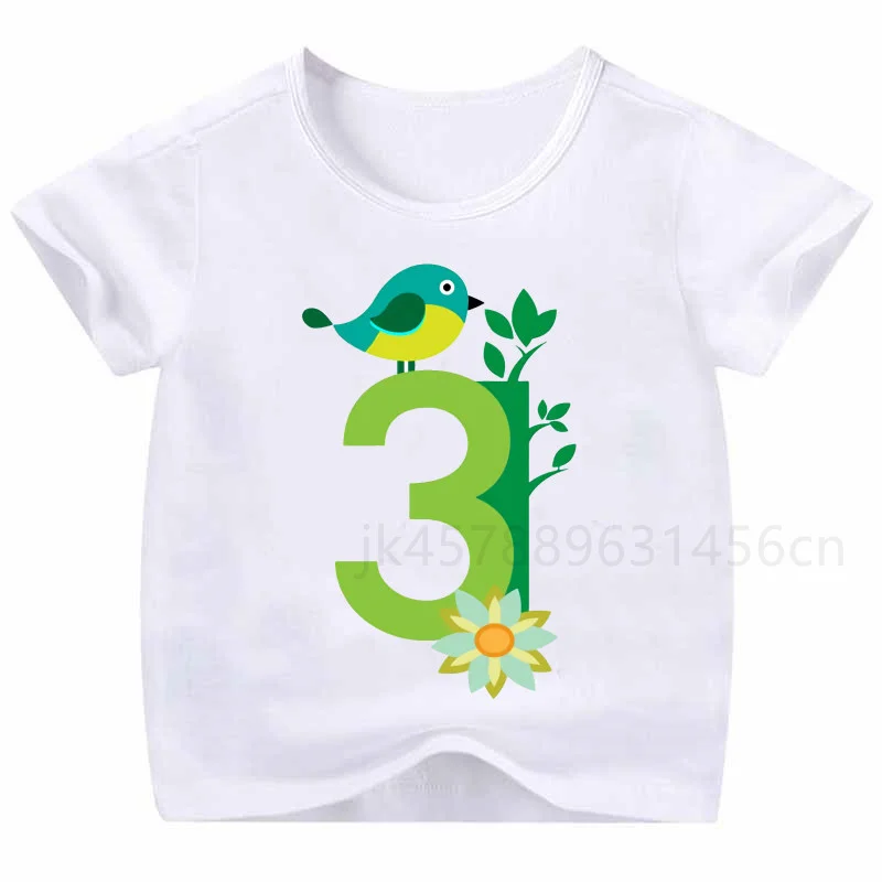 Детские футболки с принтом в виде птиц и цифр 1-9 детские на день рождения