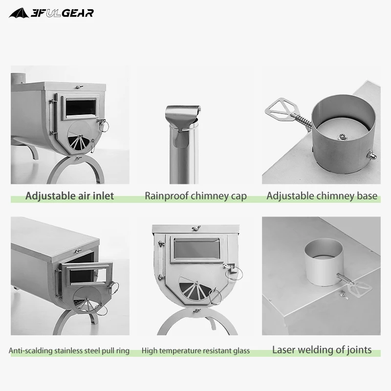 3F UL шестерни 304 Нержавеющая сталь дровяная печь Складная кемпинговая палатка