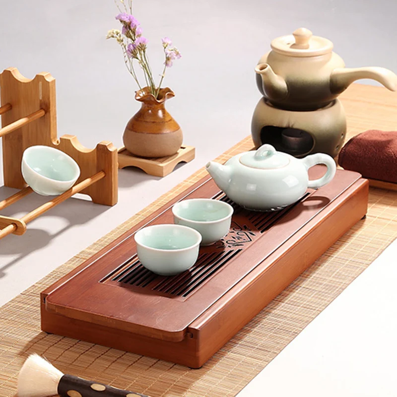 

Chinese Style Bamboo Tea Tray Extractive Board For Teacup Teapot Kongfu Tea Accessories