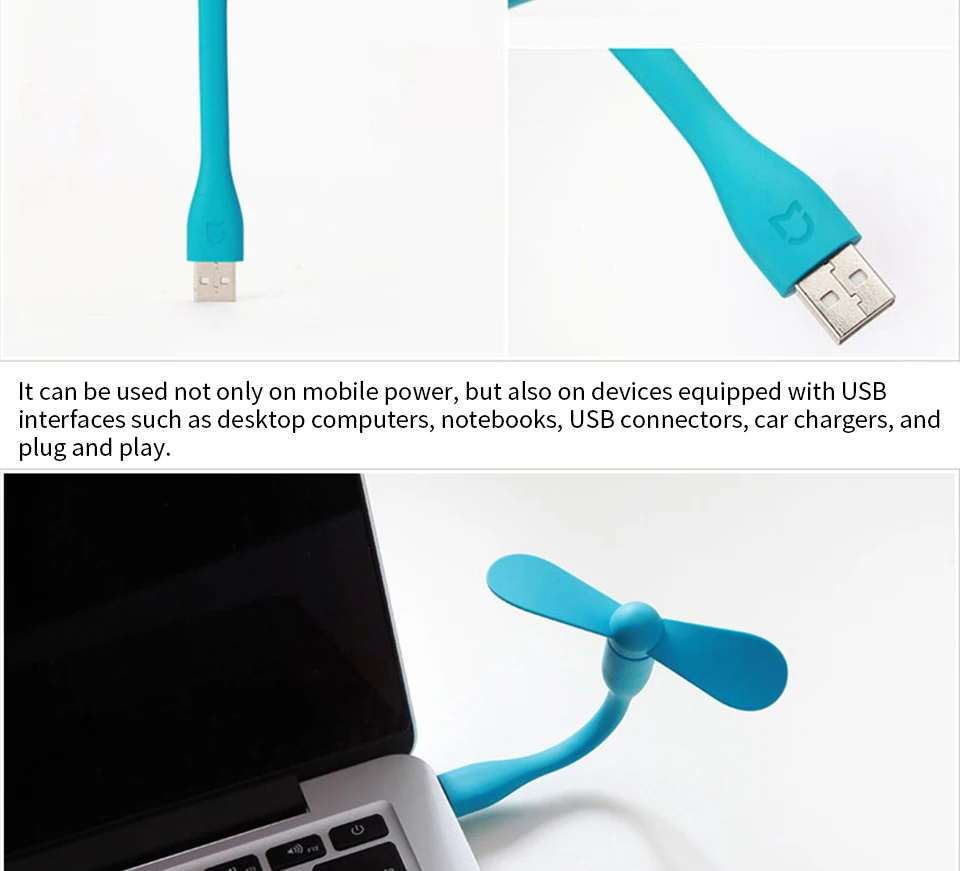 Xiaomi Портативный Гибкий мини USB вентилятор гибкие съемные USB гаджеты низкая мощность для банка питания для ПК для ноутбука для OTG