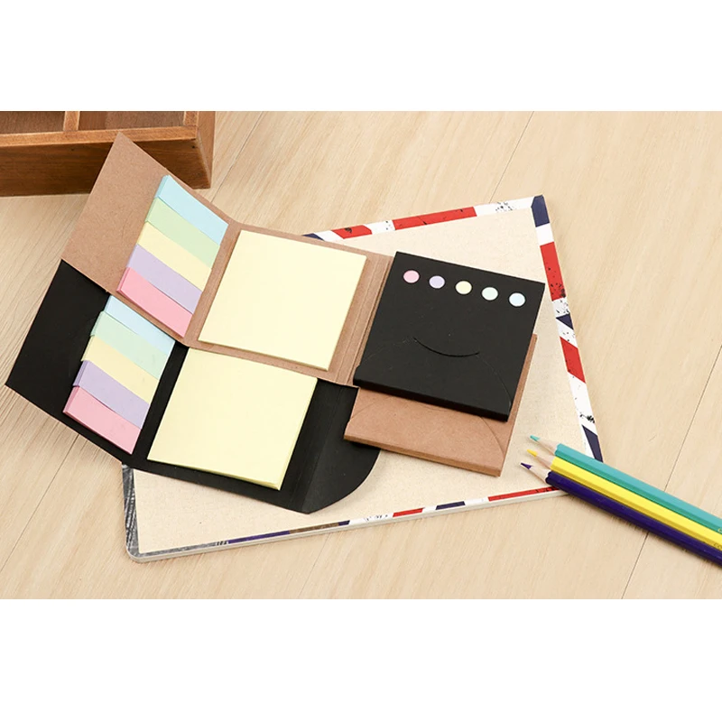 100pcs /pack Kraft Black Paper Cover Memo Pad Sticky Notes Stationery Sticker Planner Stickers Notepads Office School Supplies |