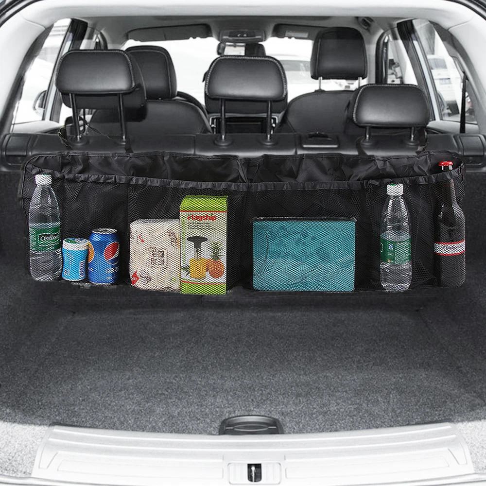 

Car Trunk Back Seat Organizer Bag SUV Net Mesh Storage Stowing Tidying Floding Pockets Trash Automobile Bags In Cars Accessories