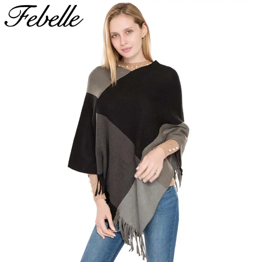 Зимний женский шарф Febelle кашемировая цветная пряжа клетчатая накидка пончо плащ