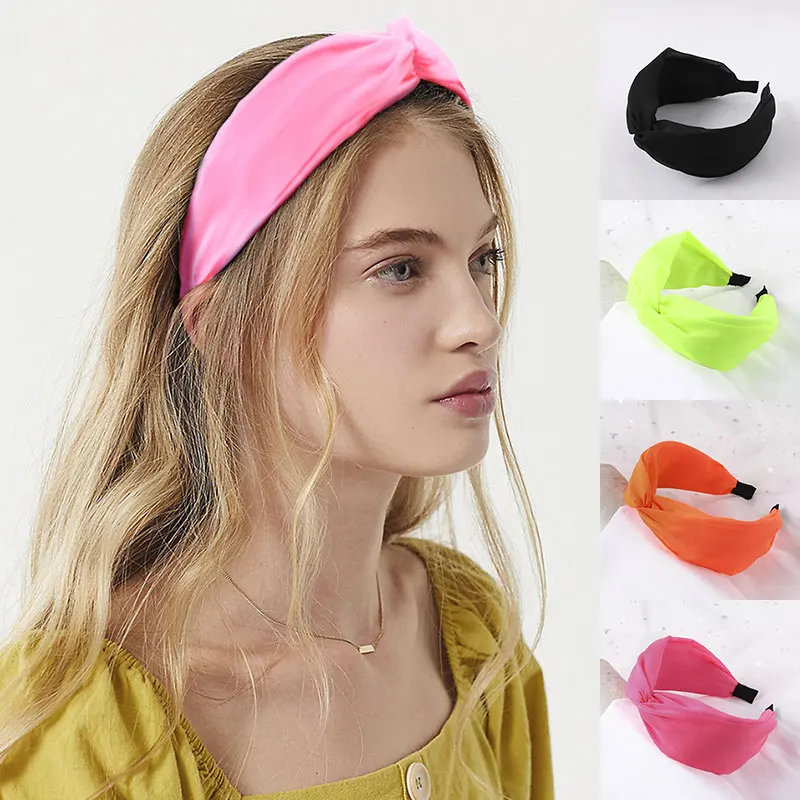 Флуоресцентный цветной ободок эластичная лента для волос перекрещивающийся с
