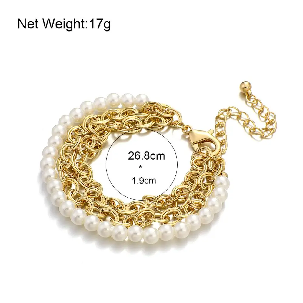 

Amorcome Fashion Imitation Pearls Link Chain Layered Bracelet Multilayer Bridal Wedding Bracelets Jewelry for Women 2020 Gift