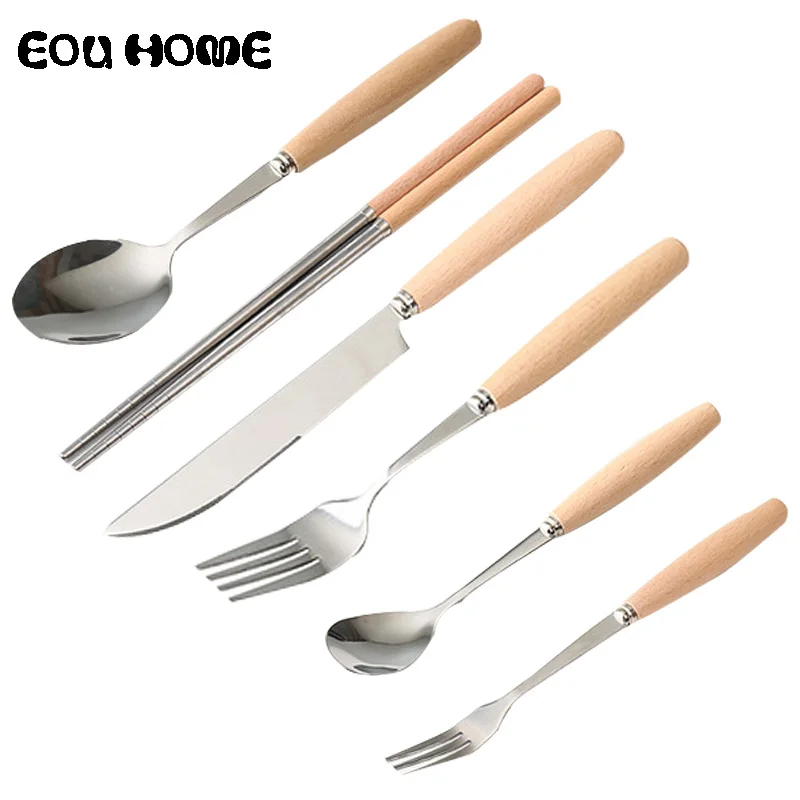 Из нержавеющей стали с деревянной ручкой столовые приборы в западном стиле набор