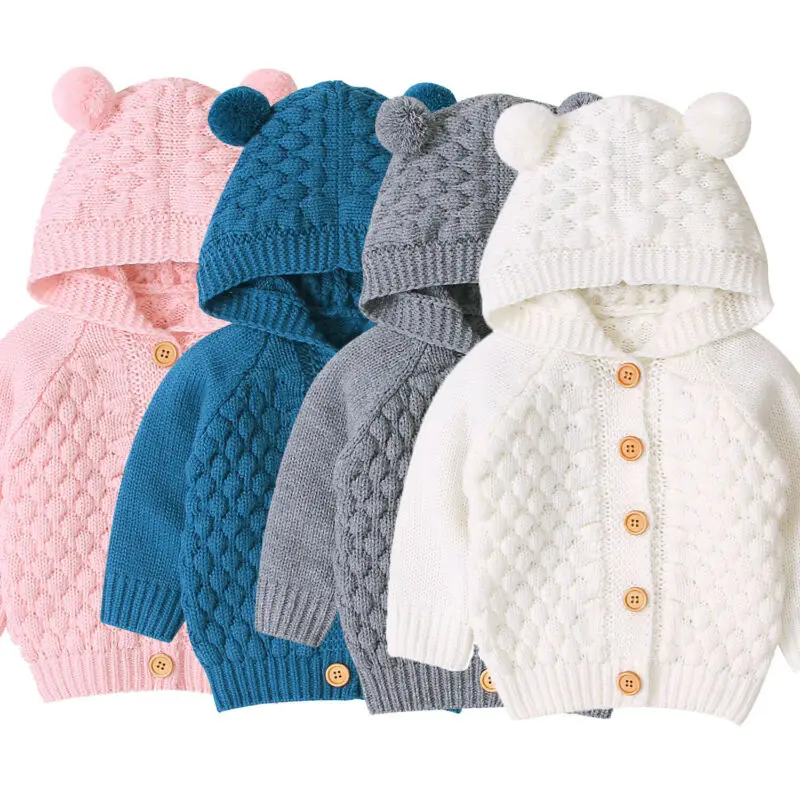 

Toddler Baby Kids Boy Girls Winter Sweater Hooded Knitted Tops Warm Coat Outwear Infant Baby Girls Boys Warm Coat Ears Hooded