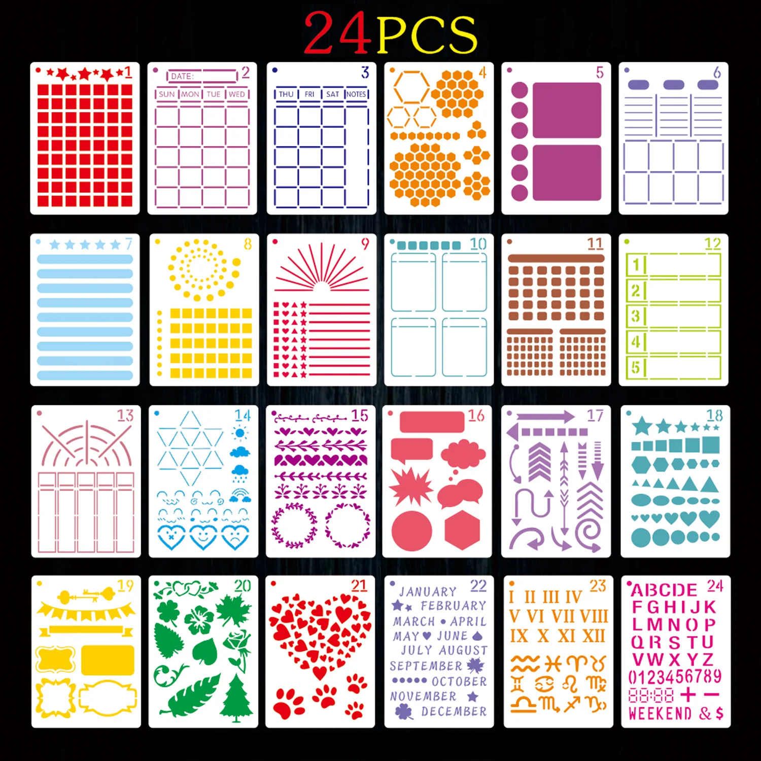 

24Pcs/Set Journal Painting Stencils DIY Doodle Template Scrapbooking Art Ablum Diary Stamp School & Educational Supplies