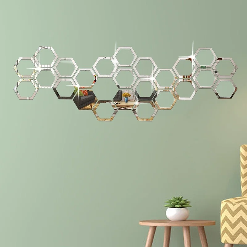 

10Pcs/lot 3D Mirror Wall Sticker Hexagon Home Decor Hollow Decor DIY Removable Living-Room Decal Art Ornaments For Home Shop Bar