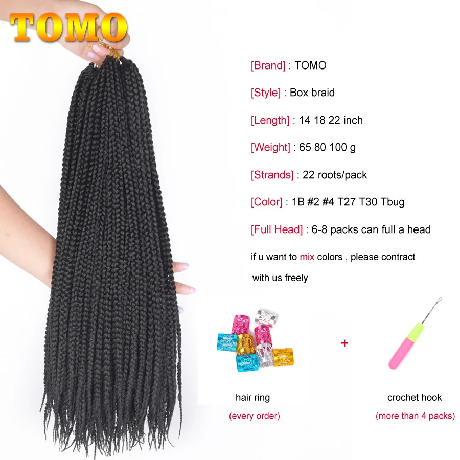 TOMO 3X Box Braids Crochet Hair 14 18 22 Inch Ombre Color Synthetic Handmade Braiding Hair Extensions For Black Women 22 Roots