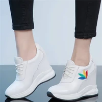 casual shoes women lace up genuine leather wedges high heel ankle boots female round toe fashion sneakers platform oxfords shoes
