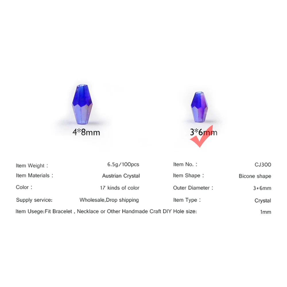 Длинные двухконусные граненые Австрийские хрустальные бусины YHBZRET 100 шт. 3х6 мм