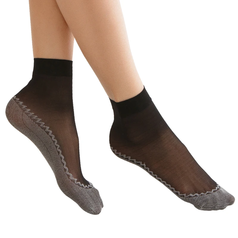 Summer Soft Silk Socks Women Cotton Breathable Bottom Non-Slip Transparent Thin Socks Ladies Short Sock Nylon Slippers Sock