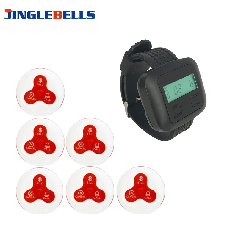 

Wireless Paging System Wrist Black Watch Receiver Six Colors Call Button Pager Frequency 433MHz For Restaurant