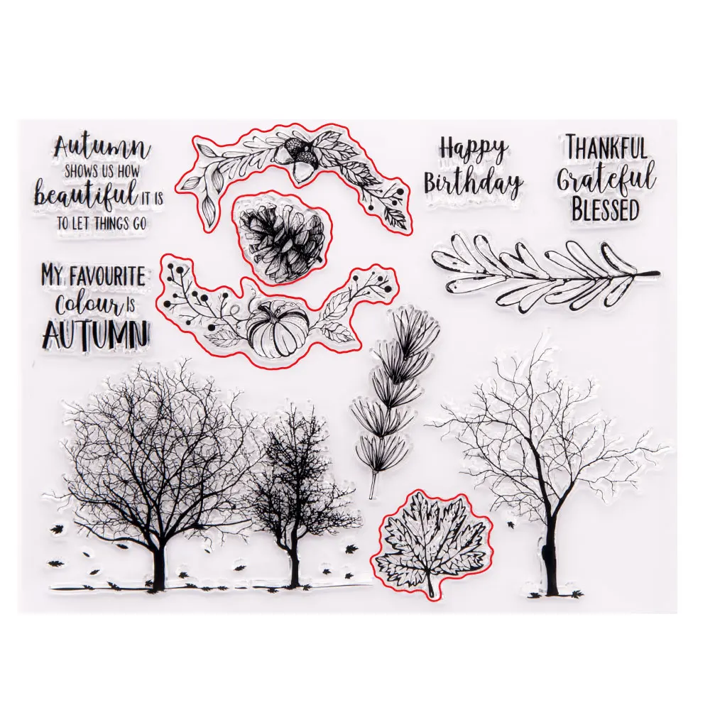 Autumn Trees Metal Cutting Dies and Clear Rubber Stamps for DIY Scrapbooking Crafts Card Making Photo Album Sheet Decoration | Дом и сад