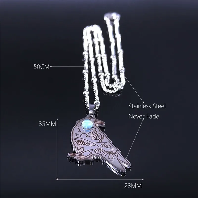 

Landscape Crow Moonstone Stainless Steel Necklaces Women/Men Silver Color Tourism Necklaces Jewelry Gift chaine homme NXH1203S04