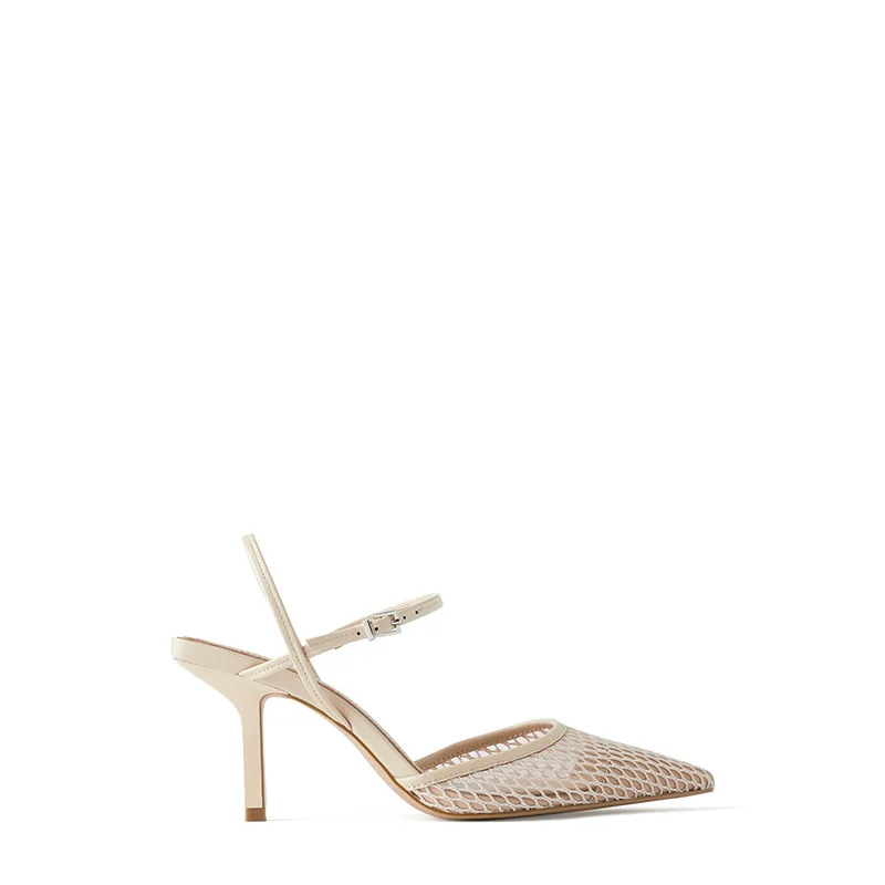 

New Women's Shoes Stiletto Heels Pointed Toe Mesh Sandals Women Buckle High Heels