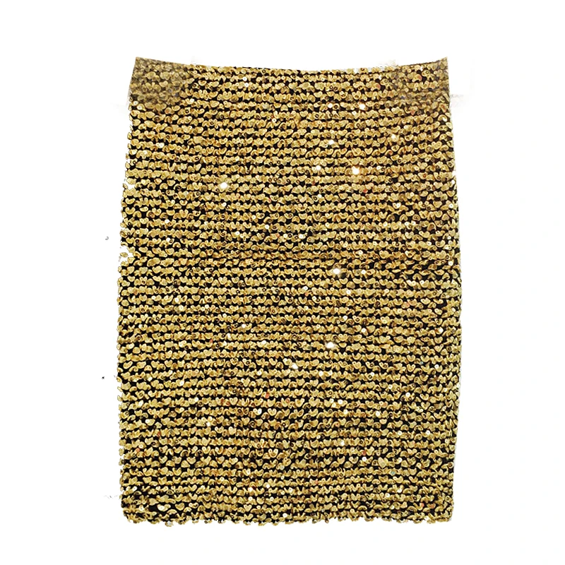 Женская Золотая юбка карандаш обтягивающая с бусинами и эластичным поясом