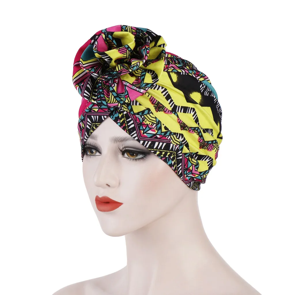 

Fashion Bohemia Style Women Turban Hat Flower Hijab Caps Beanie Ladies Hair Accessories India Hat Muslim Scarf Cap Hair Loss