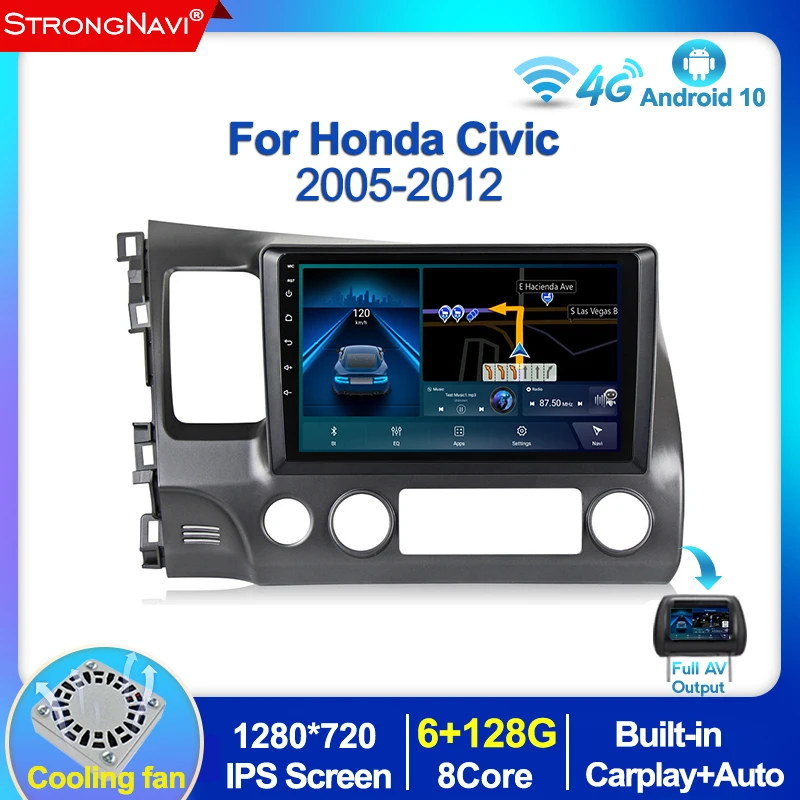 

Автомобильный радиоприемник 6 + 128G Android 10, Стерео Авторадио для Honda Civic 2005-2012, навигация GPS Carplay BT 9 ''2.5D IPS 1280*720 4G Lte