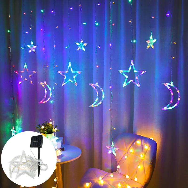 

Fairy Christmas Lights Solar Lights Festoon Moon Star Outdoor Garland LED Christmas Home Decor Curtain Wedding Holiday Lighting
