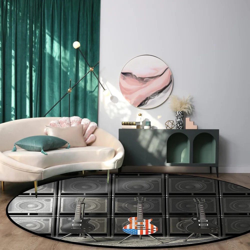 Musical Instrument Guitar American Flag New Anti-slip Round Carpet Computer Chair Pad Living Room Mat Children Bedroom Rugs | Дом и сад