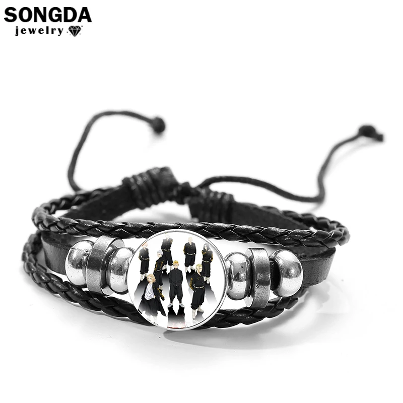 

Tokyo Revengers Anime Cosplay Leather Bracelets Glass Art Photo Hanagaki Takemichi Ken Ryuguji Haori Bangles Jewelry Gifts Props