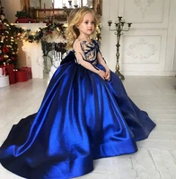 o neck ball gown lace appliques flower girls dresses pleated 2021 formal long kids girls pageant party gowns long sleeves