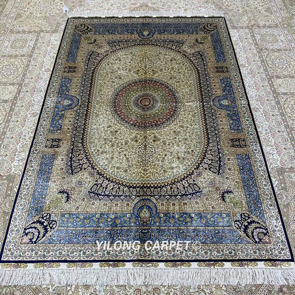 Персидские Коврики ручной работы Yilong 4 'x 6' турецкий темно-синий медальон