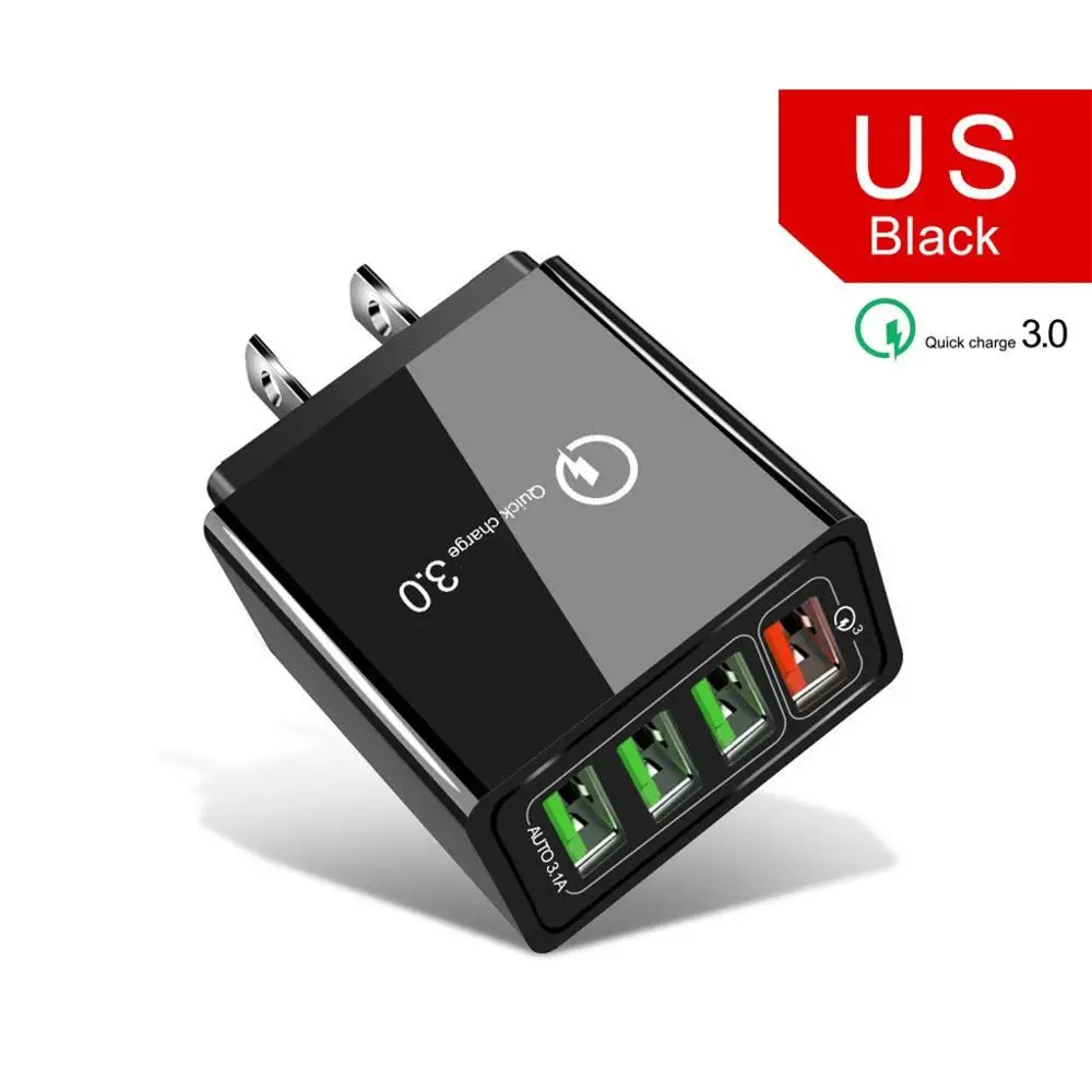 Настенное зарядное устройство 4USB QC3.0 быстрое для телефона штепсельная вилка