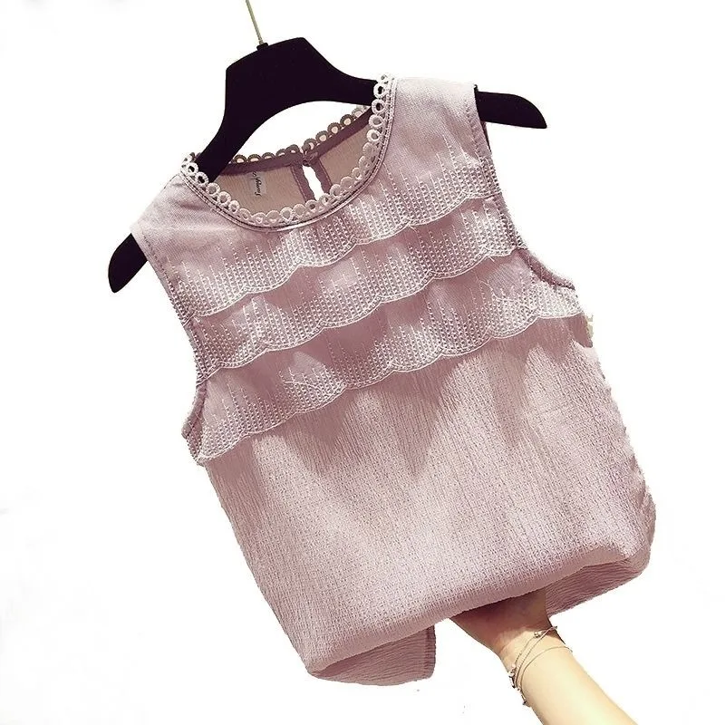 Женская шифоновая блузка с оборками универсальная однотонная кружевная без