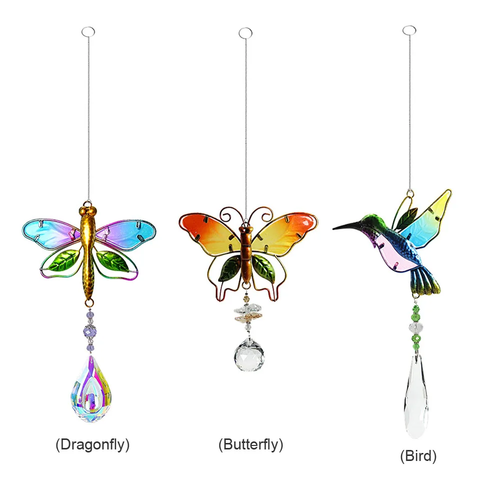 Цветной подвесной кристаллический кулон шарик цветная картина со стрекозой