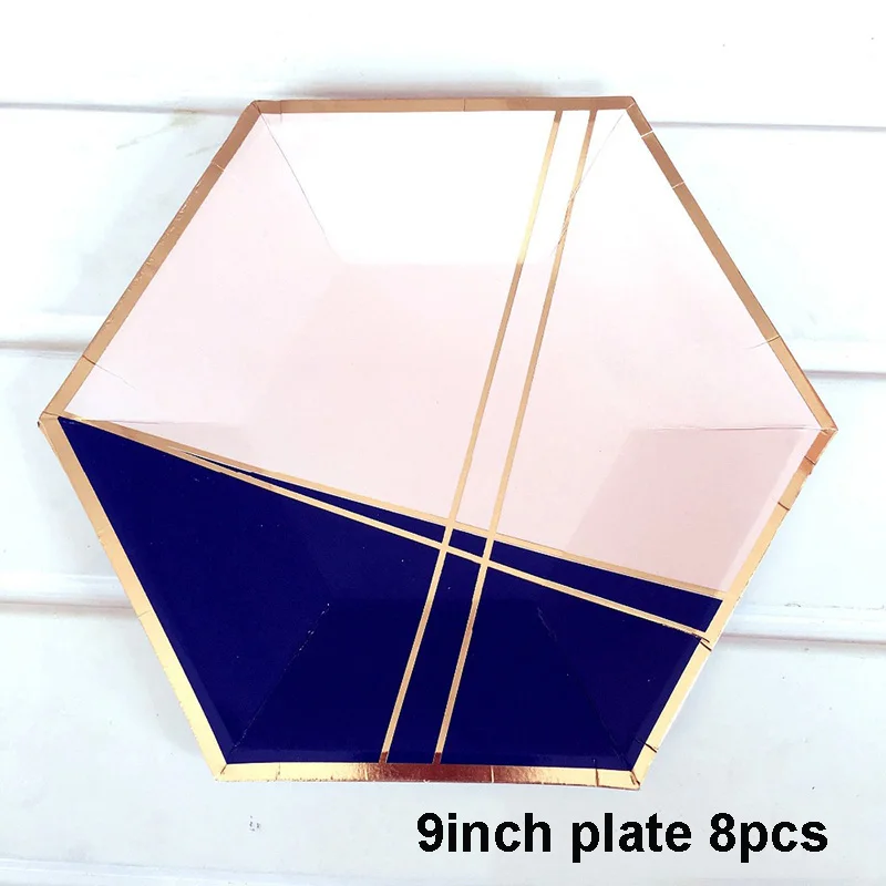 9 inch Plate Розовые, розовые, золотые вечерние одноразовые столовые приборы, бумажные тарелки, стаканчики, соломинки, салфетки, для детей, на день рождения, для малышей, вечерние, свадебные, декоративные принадлежности - Цвет: 9 inch Plate