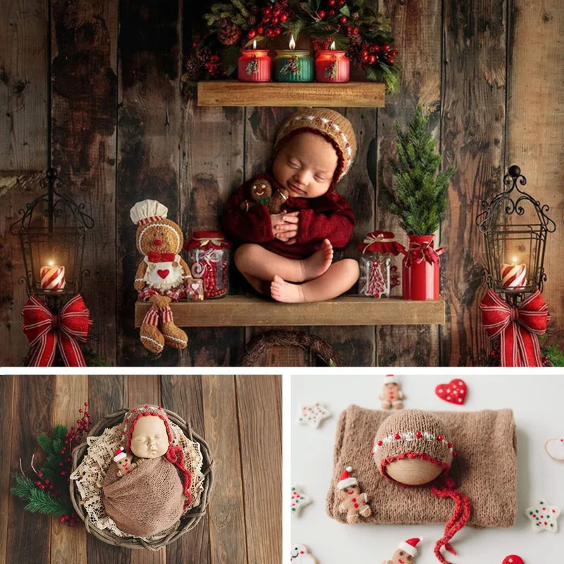 

Newborn Photography Props Christmas Beaded Hat Wrap Set Wool Felt Gingerbread Doll Baby Girl Boy Photo Studio Shoot Accessories