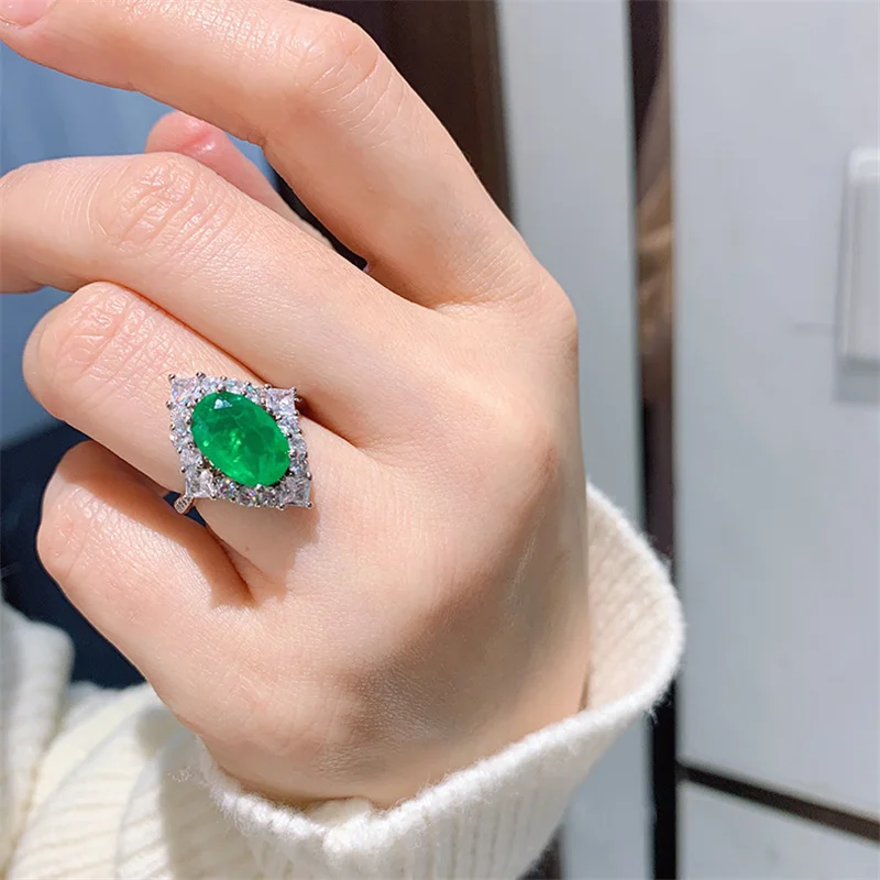 Роскошное кольцо QTT Женское с турмалином в виде яйца Изумрудным камнем