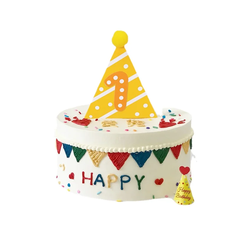 

Triangle Hat Cake Topper Concave-convex Three-dimensional Birthday Party Wedding Cake Decoration Supplies Yellow Blue Pink