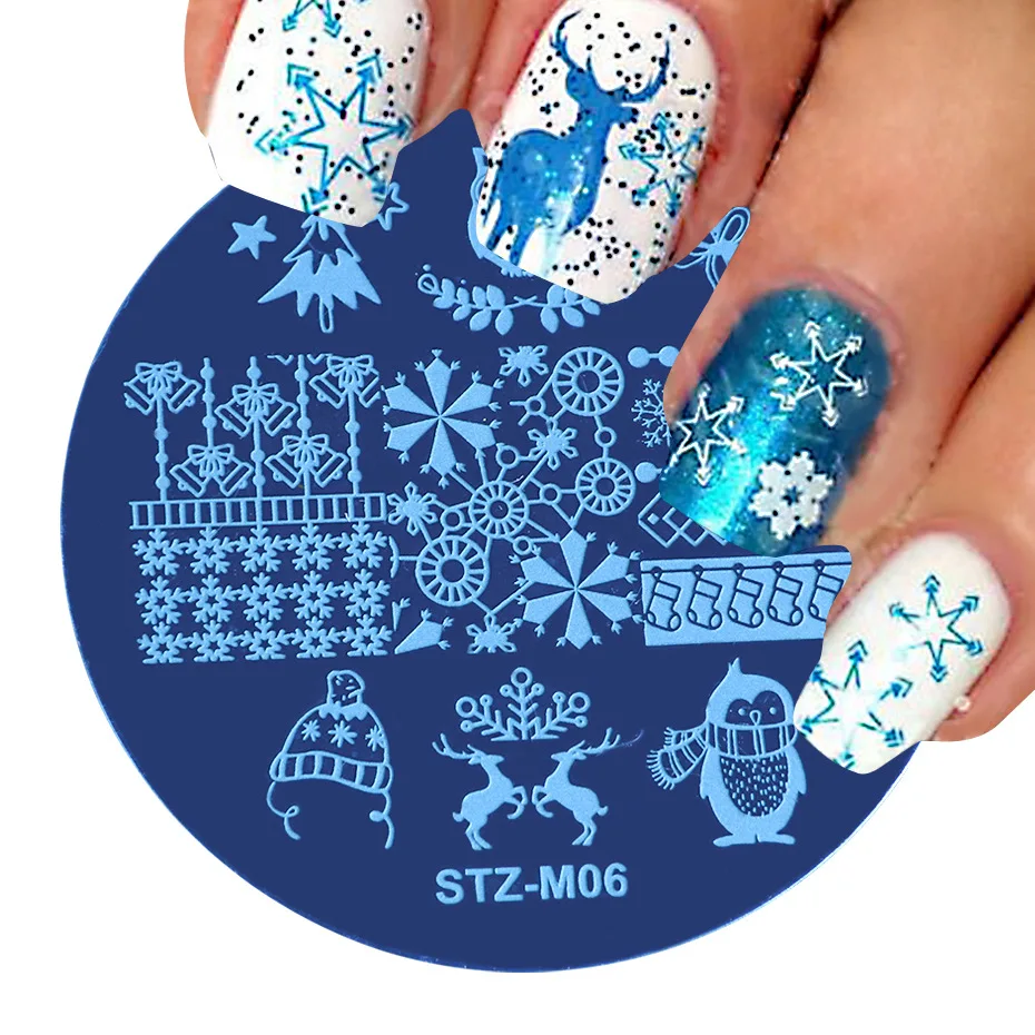 Новогодний узор для ногтей снежное Лось Рождественская елка пластина с
