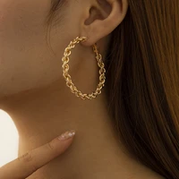 fashion statement earring 2021 big geometric earrings hot selling golden silvery plating metal hoop earrings for women