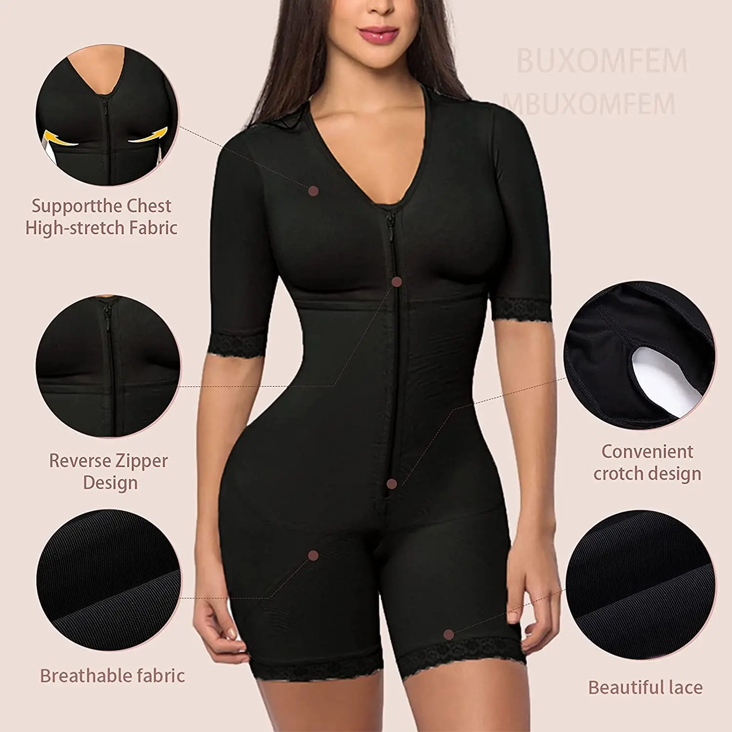 Women Post Liposuction Full Body Shaper Postpartum Recovery Shapewear Flatten Abdomen Fajas Zipper Bodysuit Open Crotch Corset M