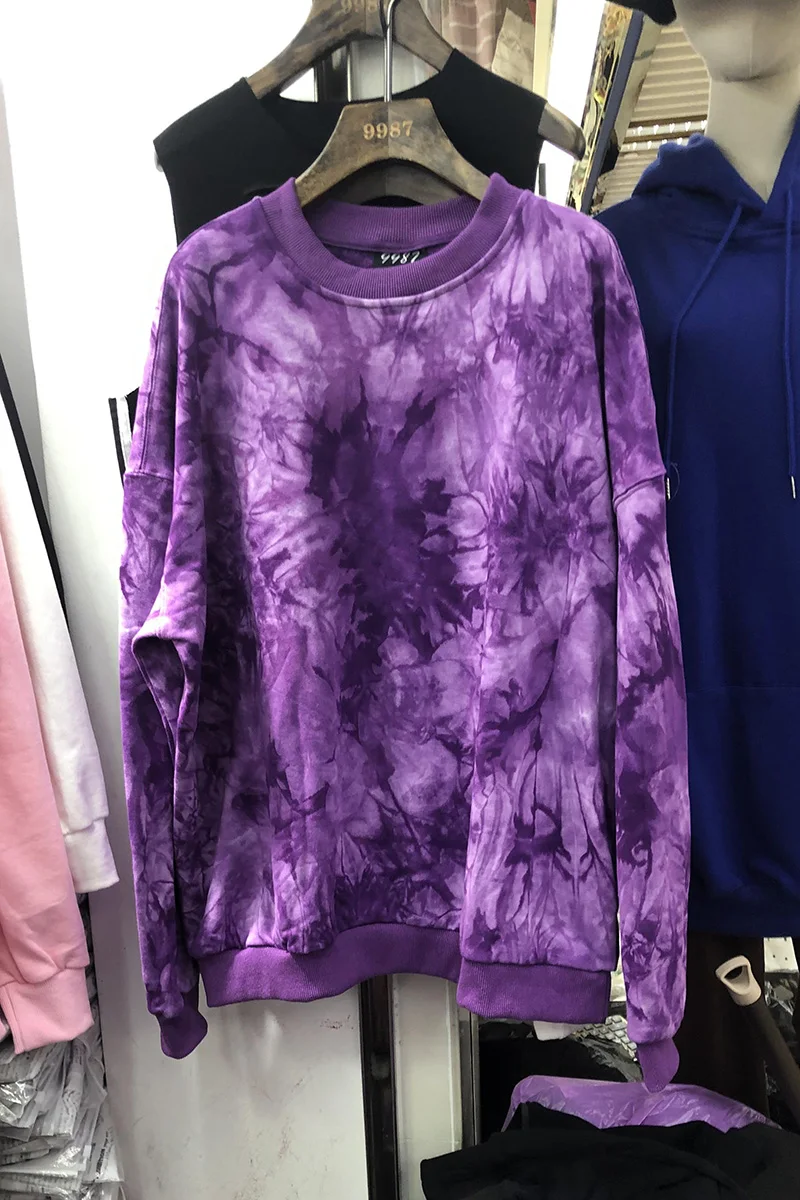 

Streetwear Unisex Hoodie Shirt 2020 Spring and Autumn Gradient Color Printing Dyeing Splash-Ink Loose Purple Sweatshirt Tops