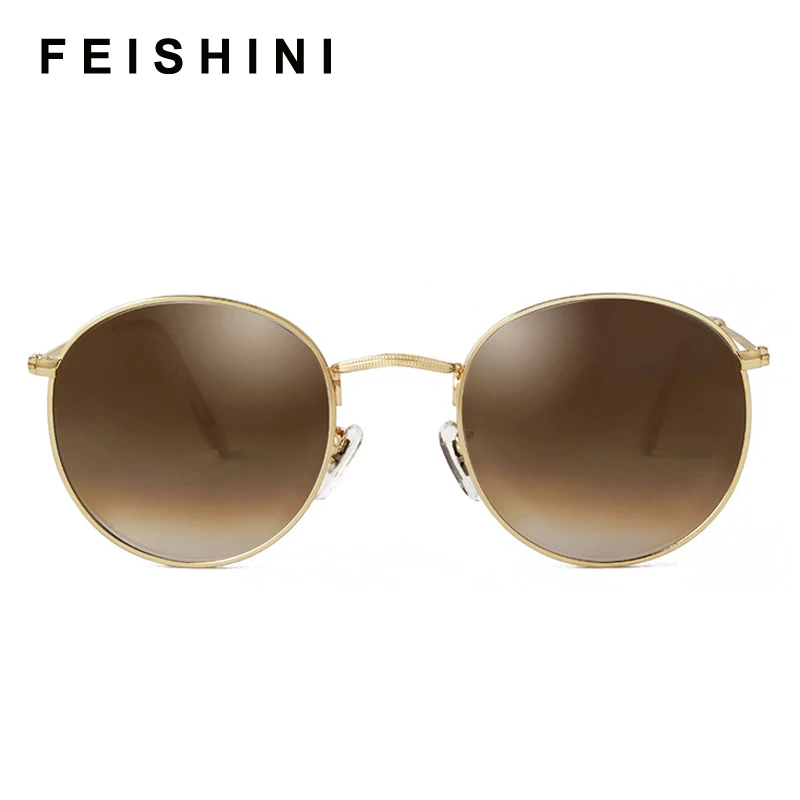 

FEISHINI 2022 брендовый дизайн стимпанк защита UV400 роскошные металлические круглые стеклянные солнцезащитные очки для женщин в стиле ретро нежны...