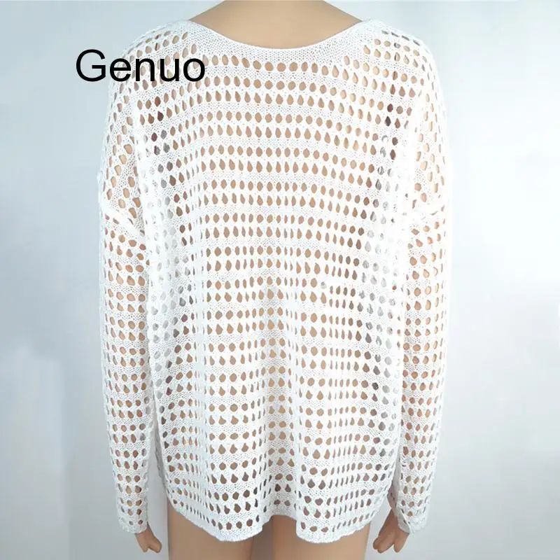 

Cover Up Long Sleeve Mesh Knitted Crochet Beach Tunics Bikini Sarong Wrap Swimwear Women Swimsuit