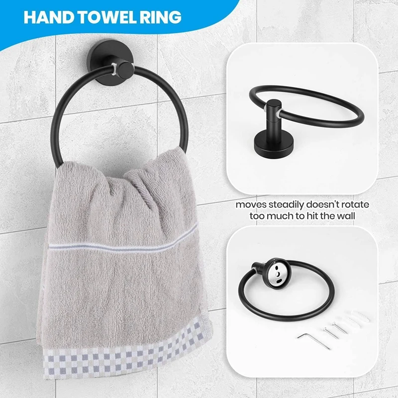 

Bathroom Hardware Accessories Set Matte Black 3-Piece Set Includes Hand Towel Ring, Toilet Paper Holder,Robe Towel Hook