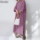 Элегантный свободный сарафан ZANZEA с рукавом 34, Осенний кафтан с разрезом сбоку, женское однотонное длинное платье большого размера, халат на пуговицах сзади