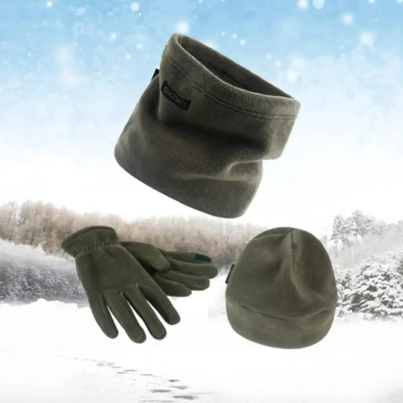 3pcs Thickened Fleece Hat Scarf Beanie Cap Gloves Set Men Autumn Winter Warm Camping Portable Outdoor Elements Dropshipping