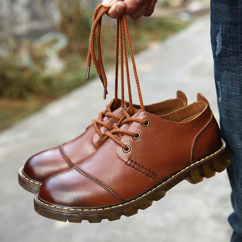 Одежда высшего качества из коровьей кожи Мужская повседневная обувь на шнуровке