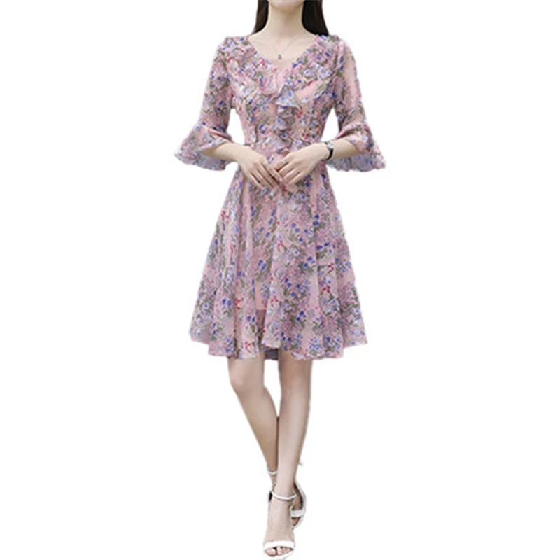 

Женское шифоновое платье с цветочным принтом, короткое летнее платье в стиле бохо, модель T90